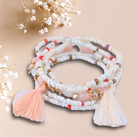 Bracelet Multi layer (6) Bead Tassel Boho Stretch Stackable - Picture 6 of 8